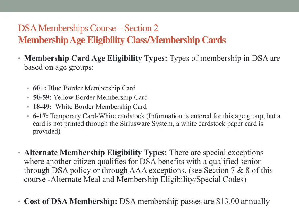 dsa memberships course section 2 membership