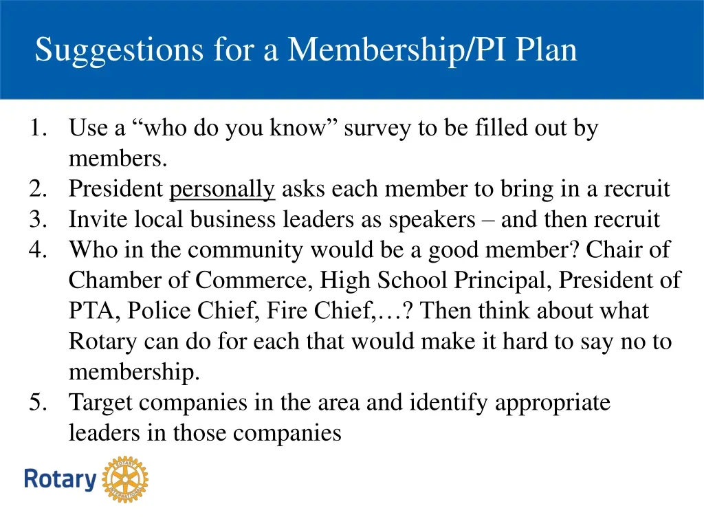 suggestions for a membership pi plan