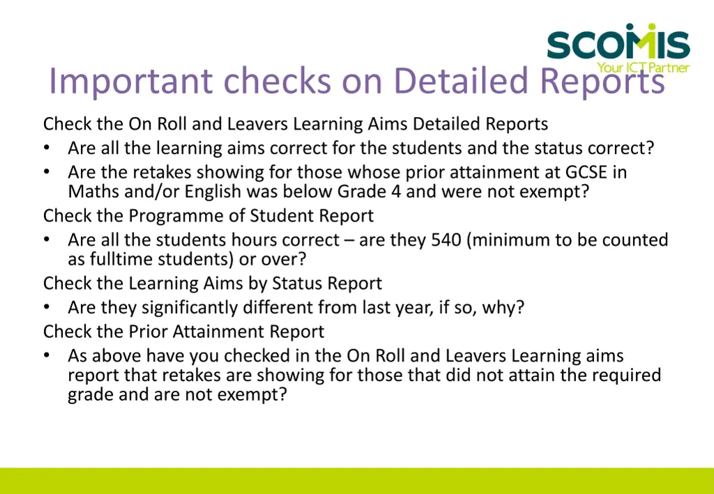 important checks on detailed reports