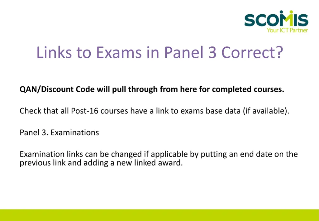 links to exams in panel 3 correct