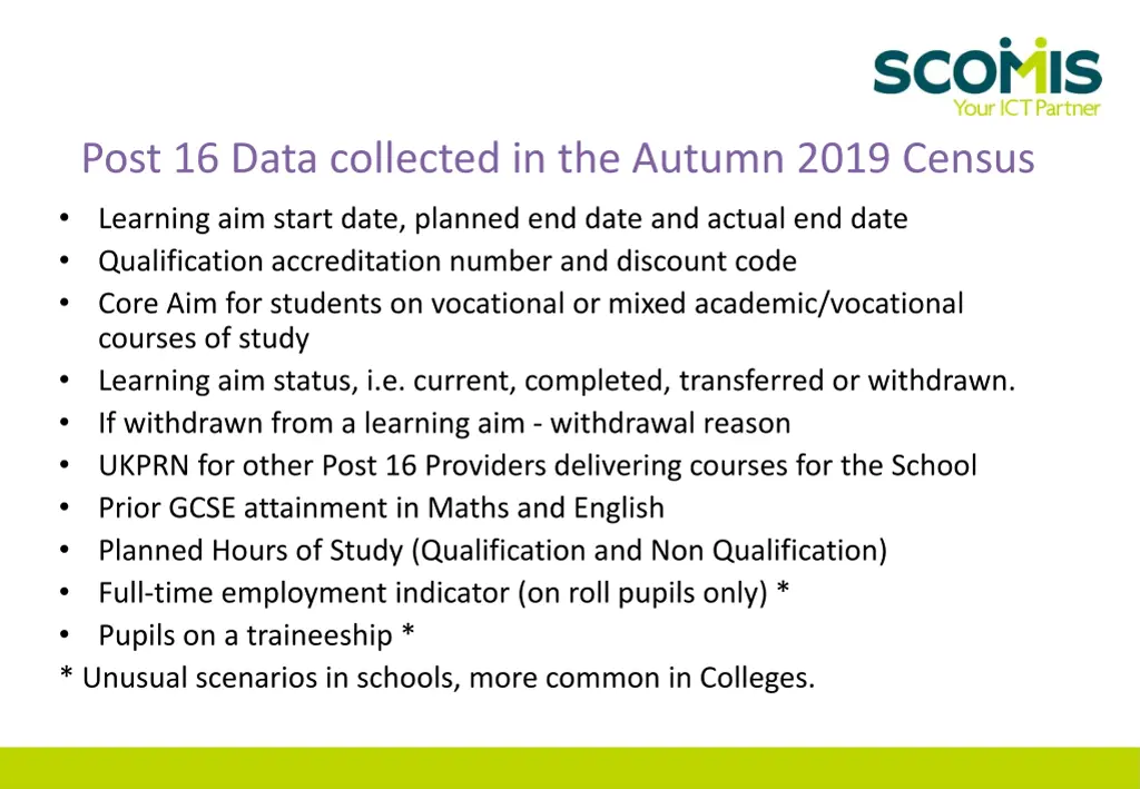 post 16 data collected in the autumn 2019 census