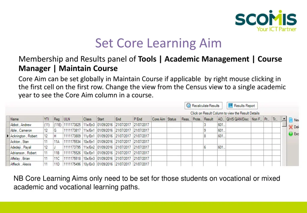 set core learning aim 1