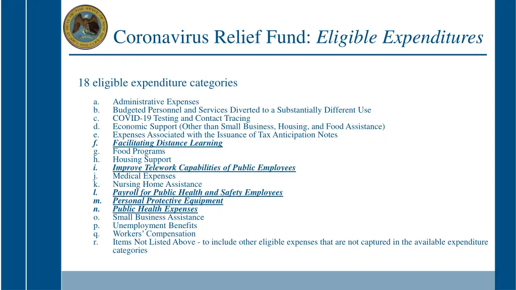 coronavirus relief fund eligible expenditures