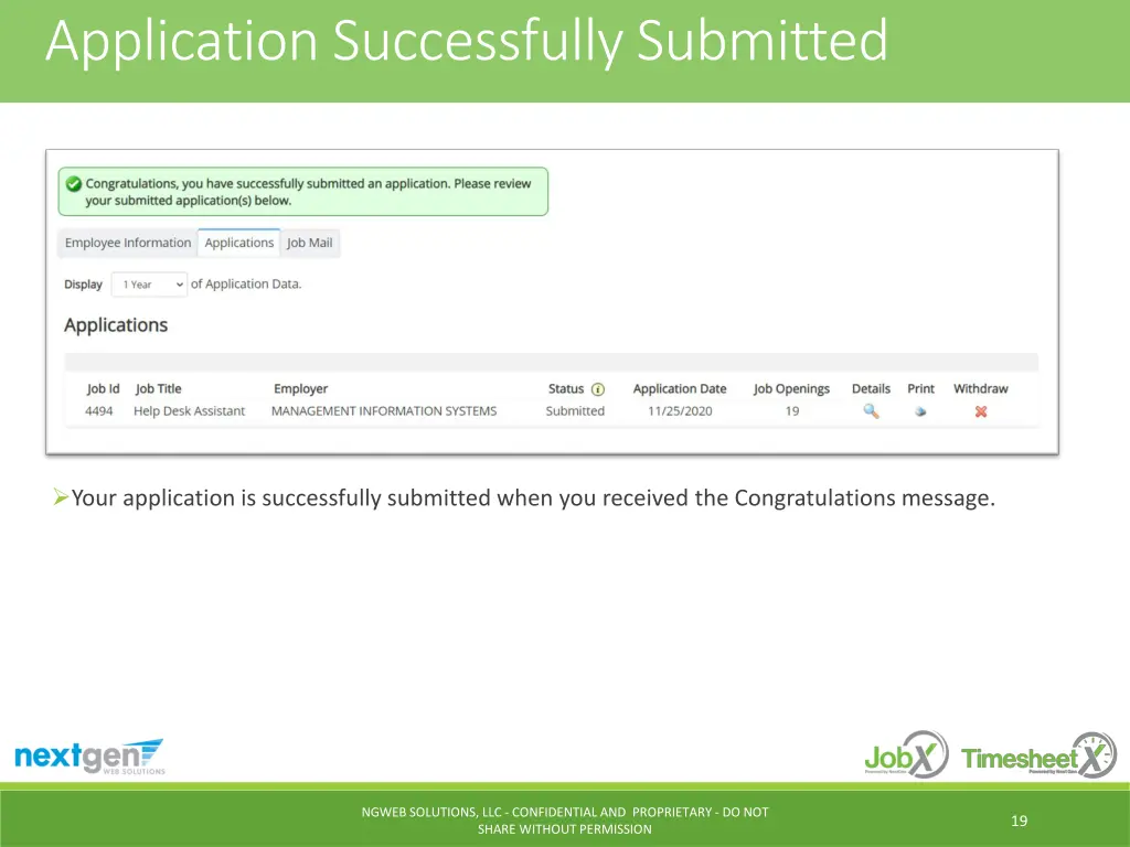 application successfully submitted