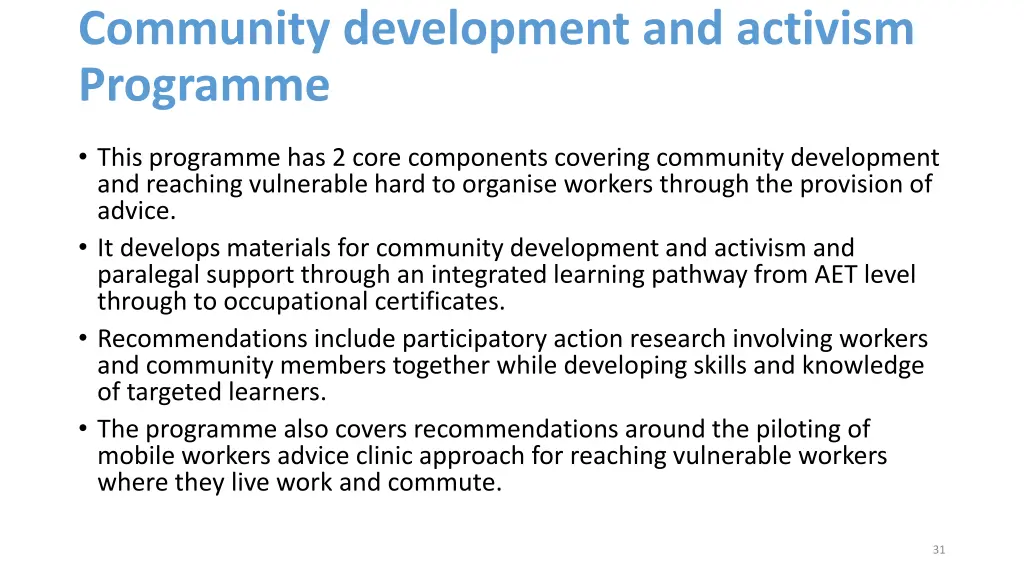 community development and activism programme