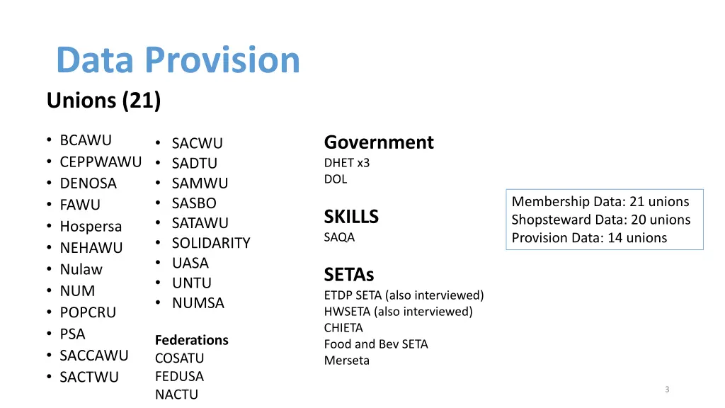 data provision unions 21