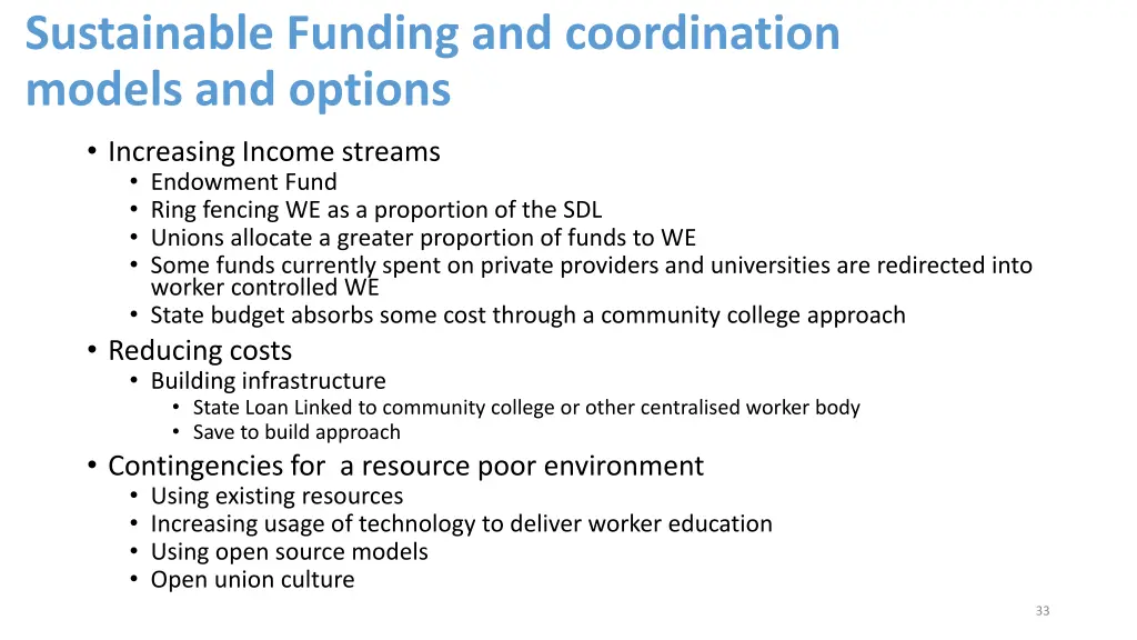 sustainable funding and coordination models