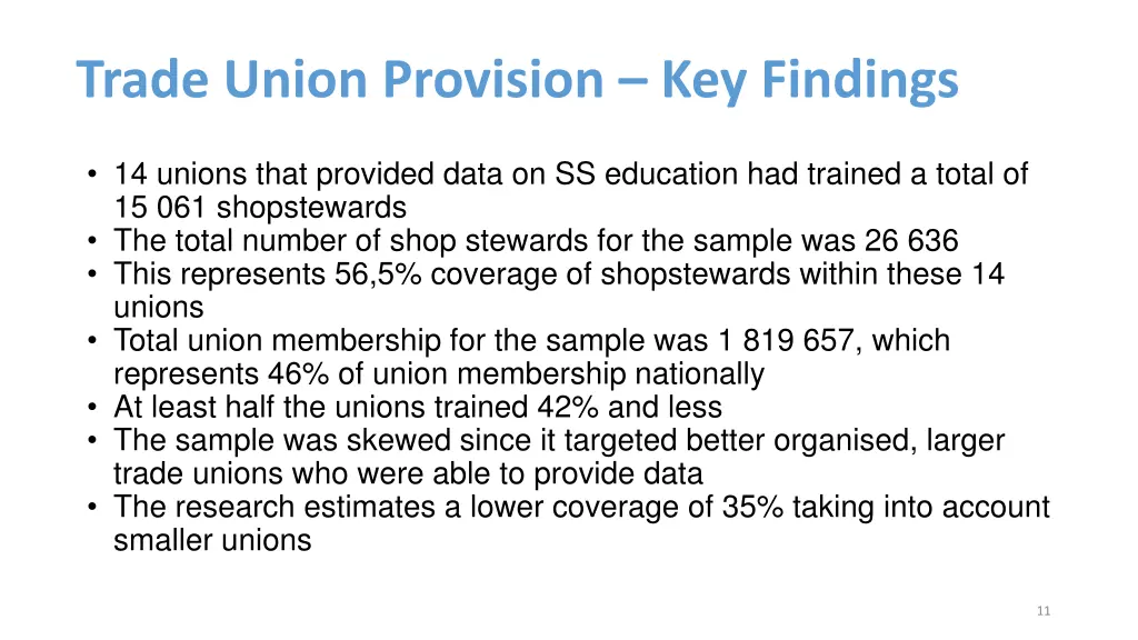 trade union provision key findings