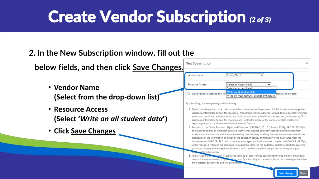 create vendor subscription create vendor 1