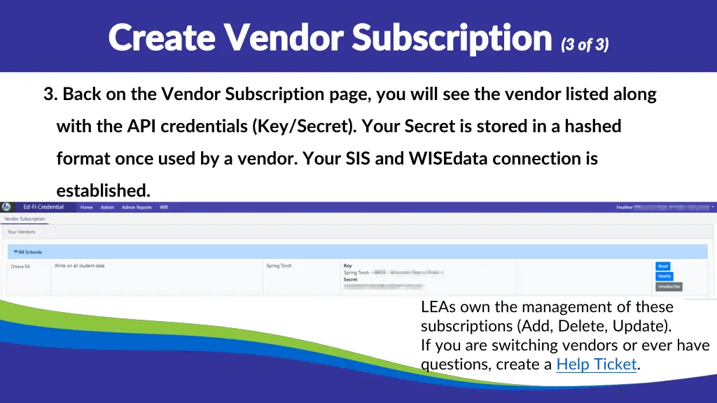 create vendor subscription create vendor 2