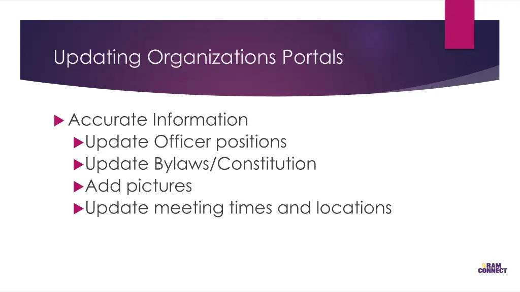 updating organizations portals