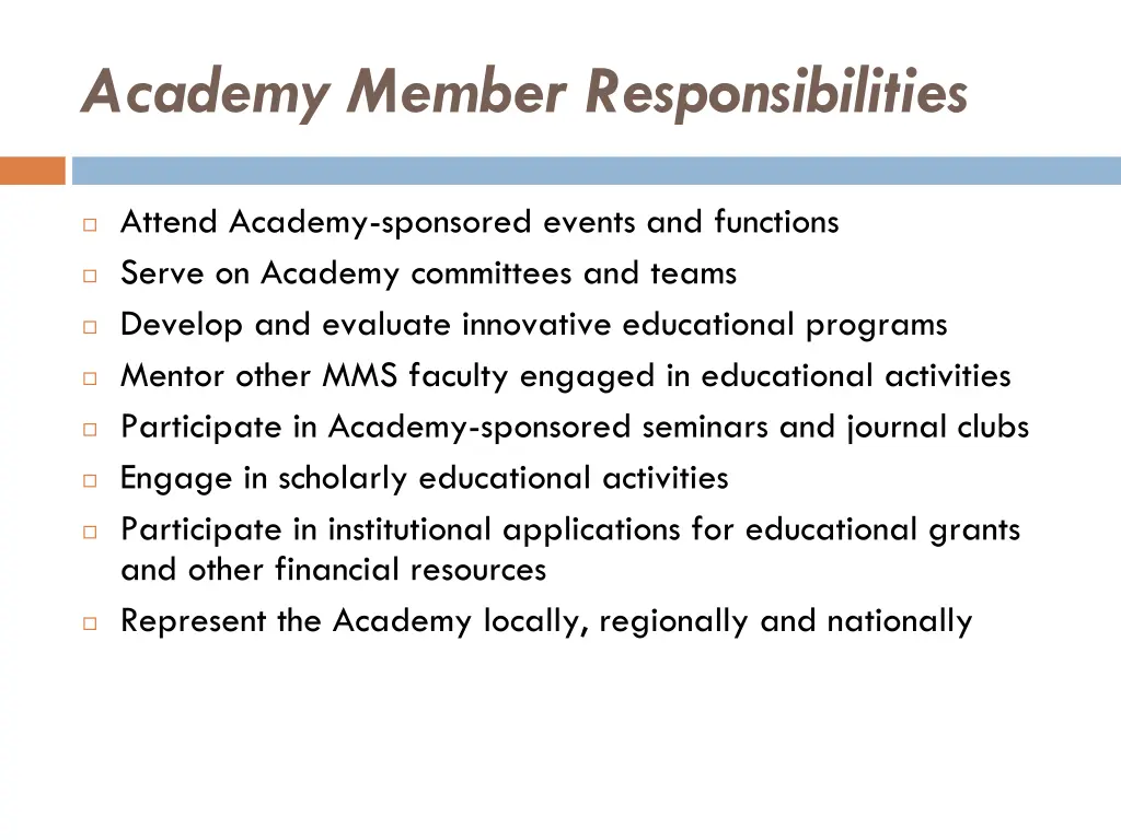 academy member responsibilities