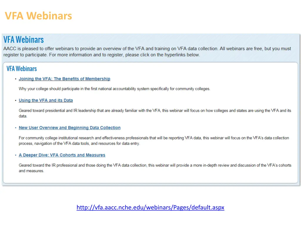 vfa webinars