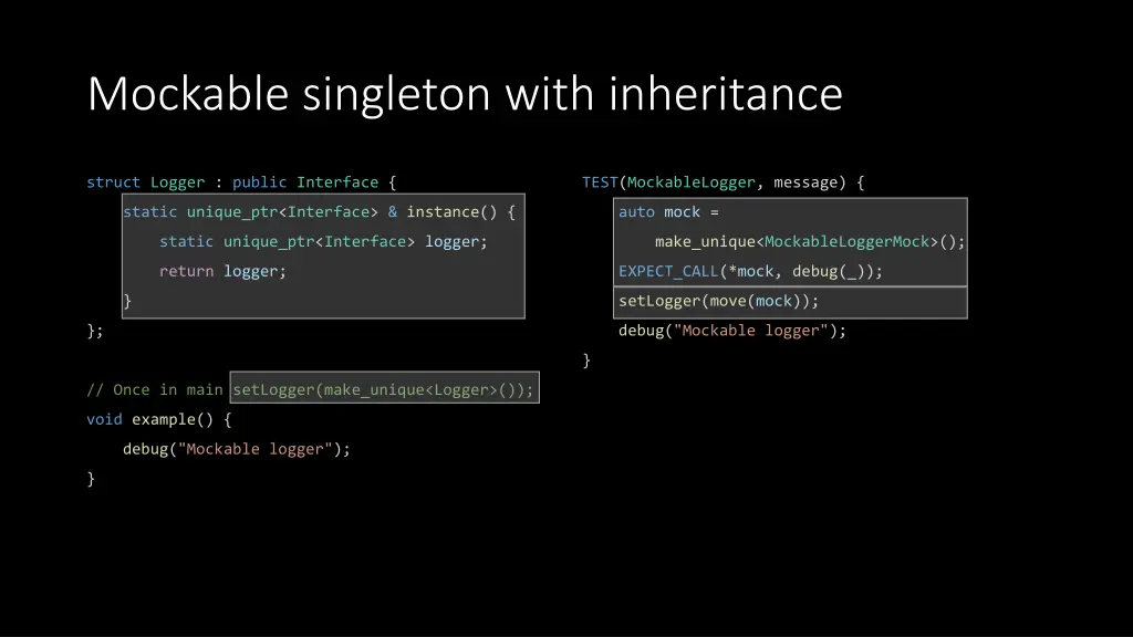 mockable singleton with inheritance