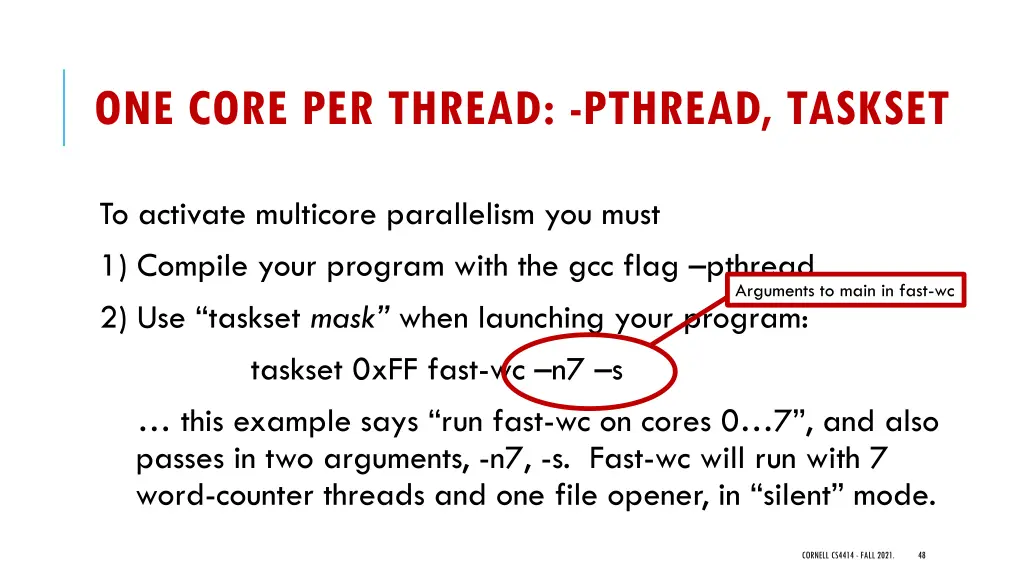 one core per thread pthread taskset