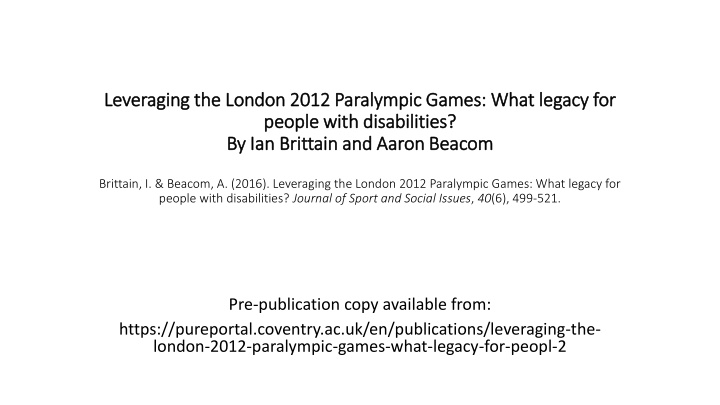 leveraging the london 2012 paralympic games what