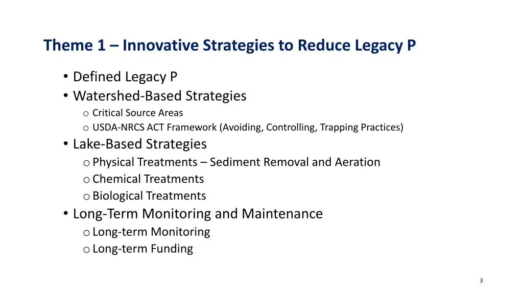 theme 1 innovative strategies to reduce legacy p