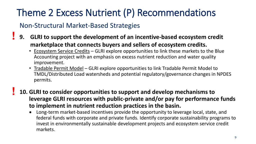 theme 2 excess nutrient p recommendations theme 1