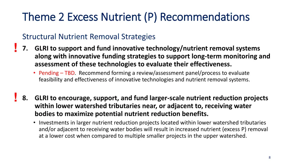 theme 2 excess nutrient p recommendations theme