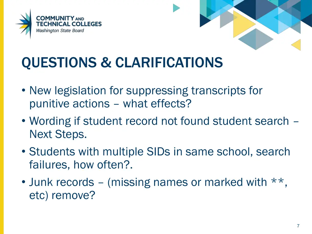 questions clarifications