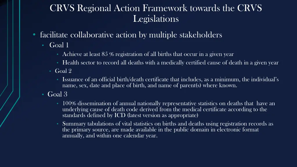 crvs regional action framework towards the crvs