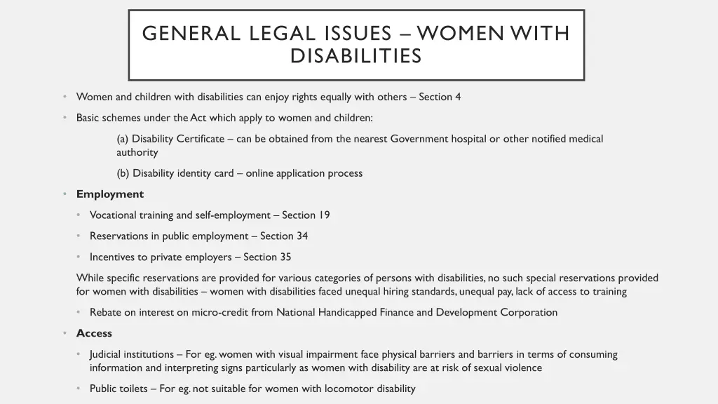 general legal issues women with disabilities