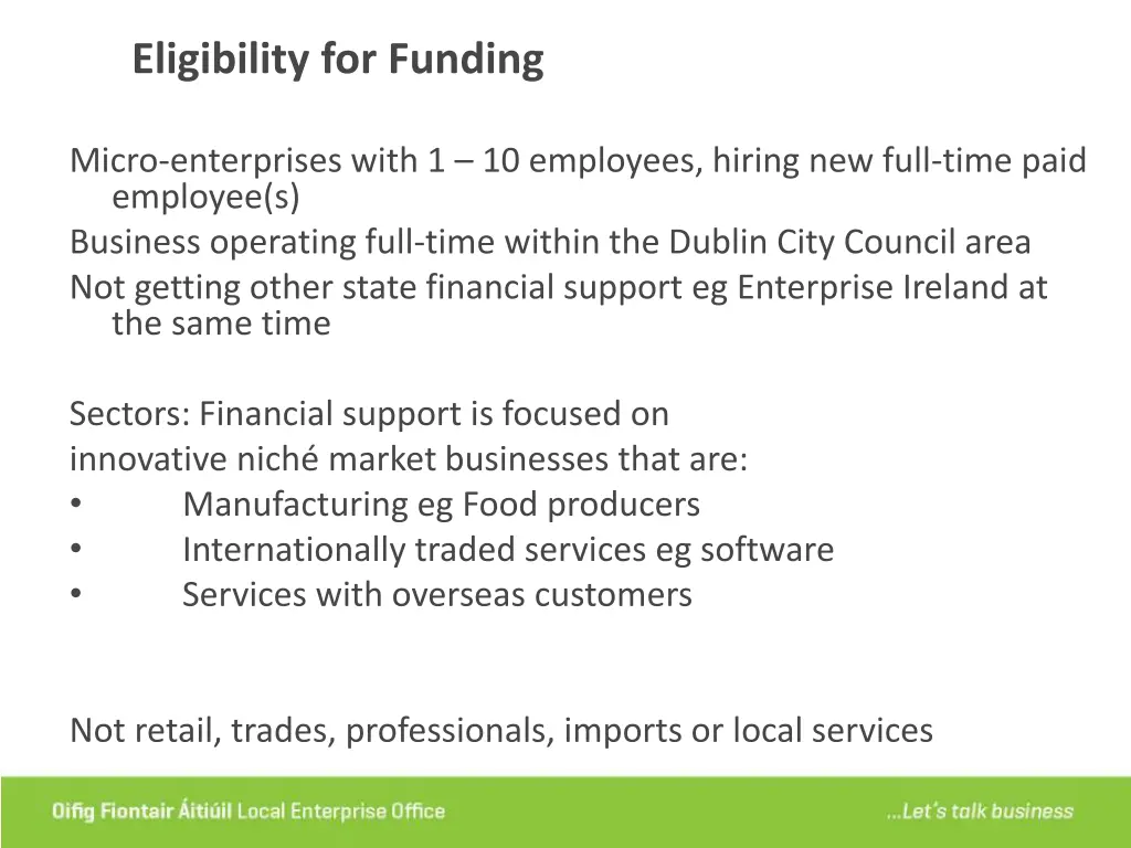 eligibility for funding