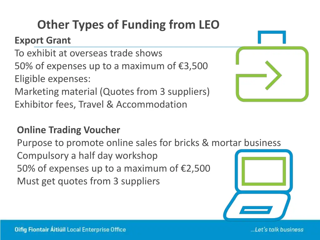 other types of funding from leo export grant