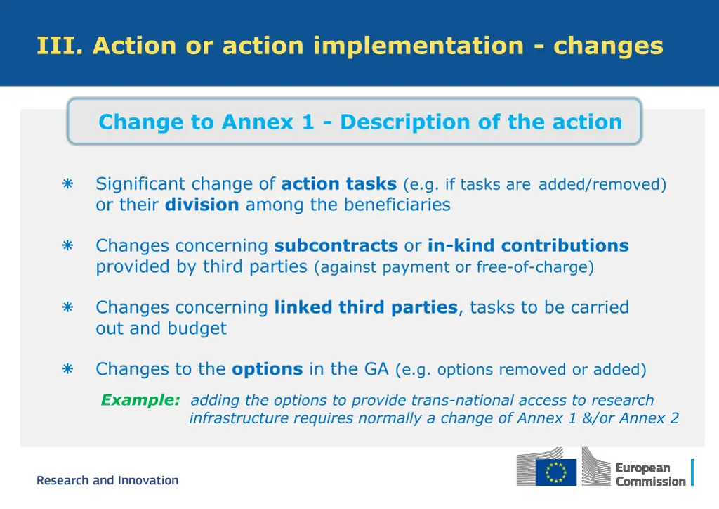 iii action or action implementation changes