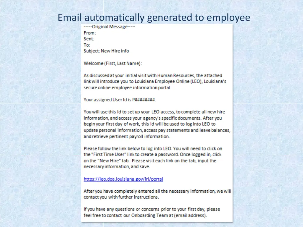 email automatically generated to employee