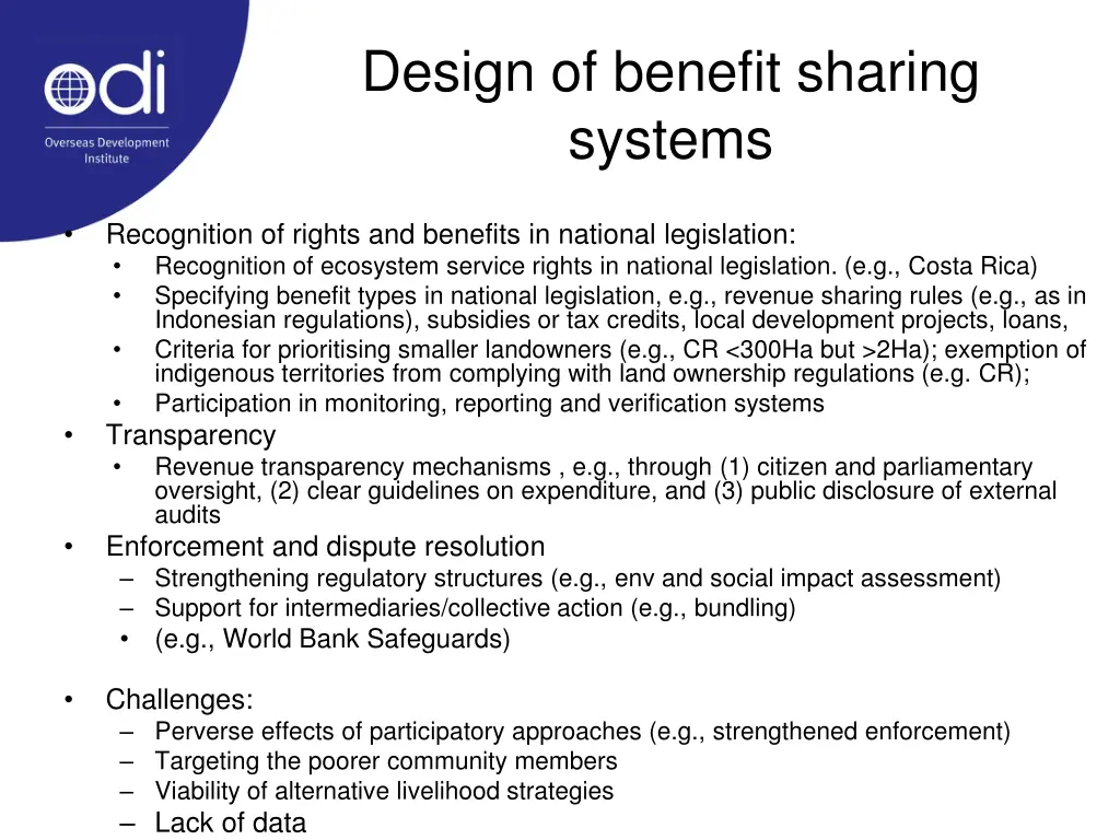 design of benefit sharing systems