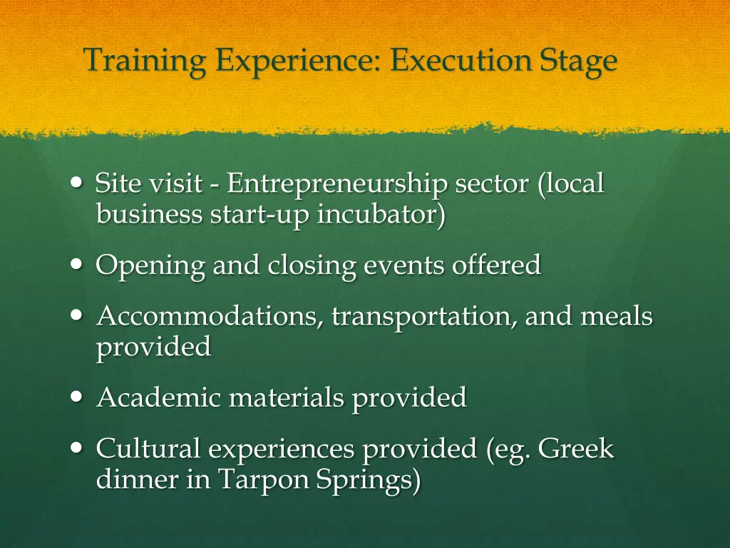 training experience execution stage 1