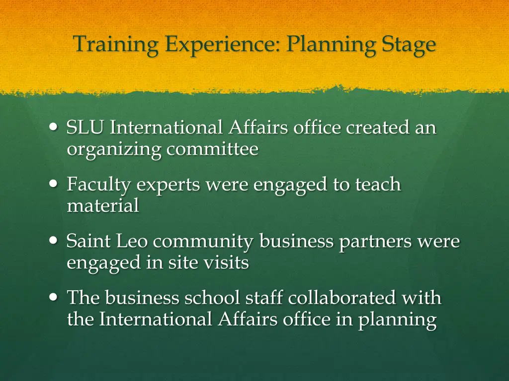 training experience planning stage