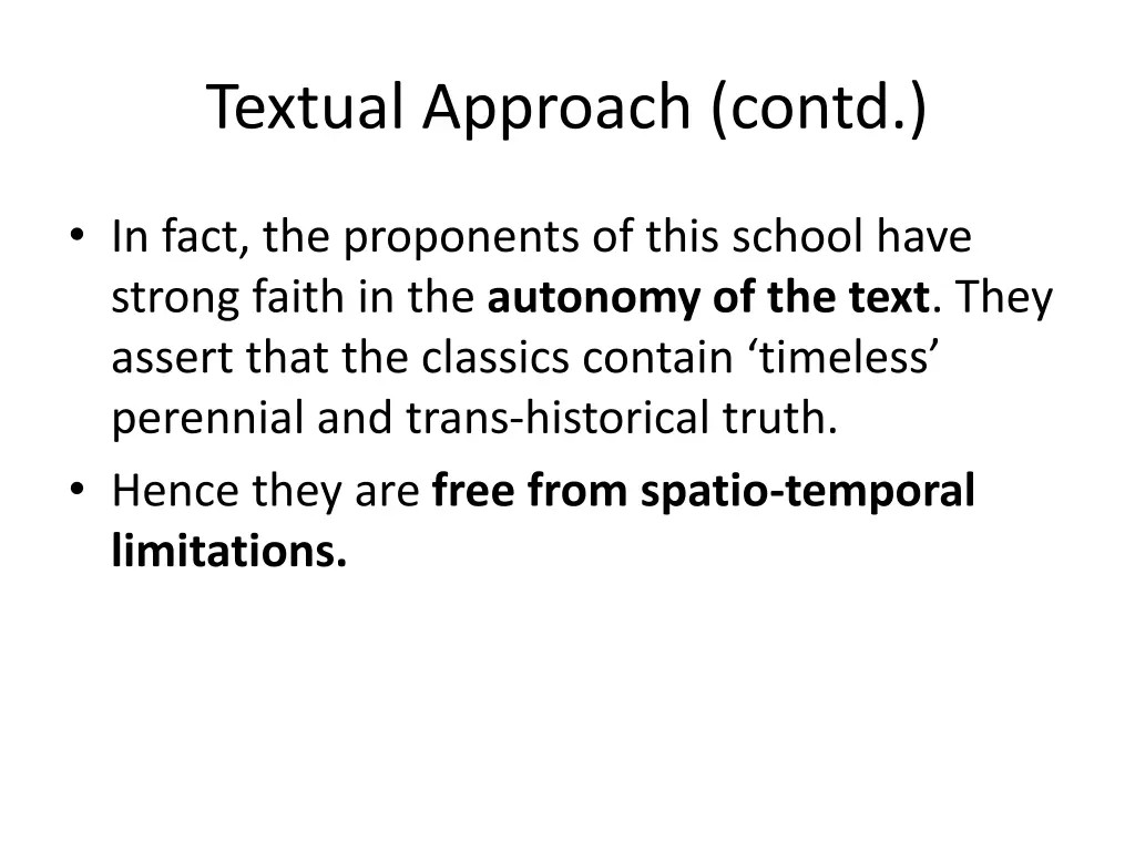 textual approach contd