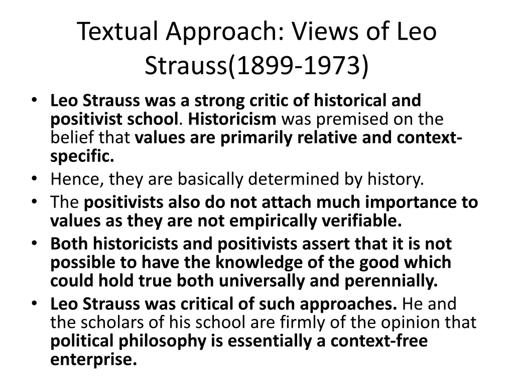 textual approach views of leo strauss 1899 1973