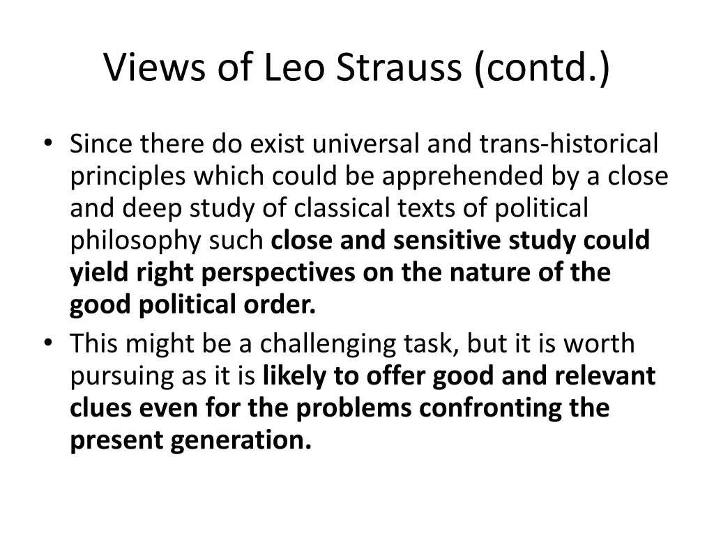 views of leo strauss contd