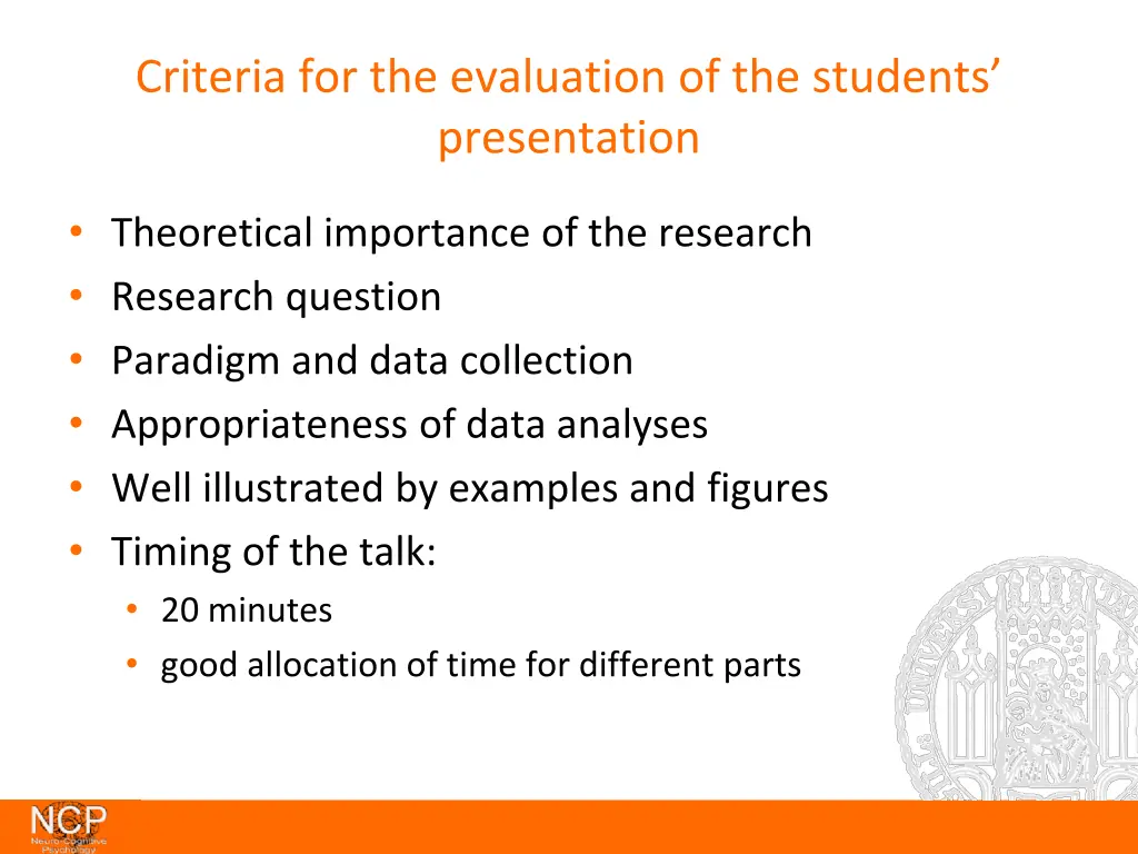 criteria for the evaluation of the students