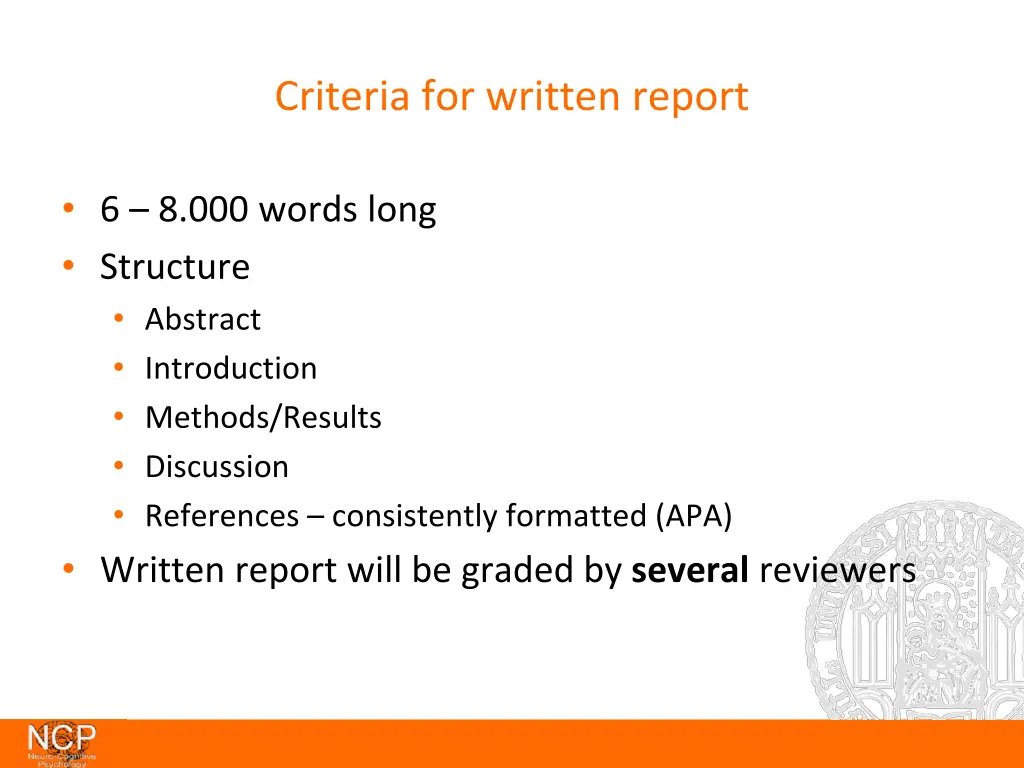 criteria for written report