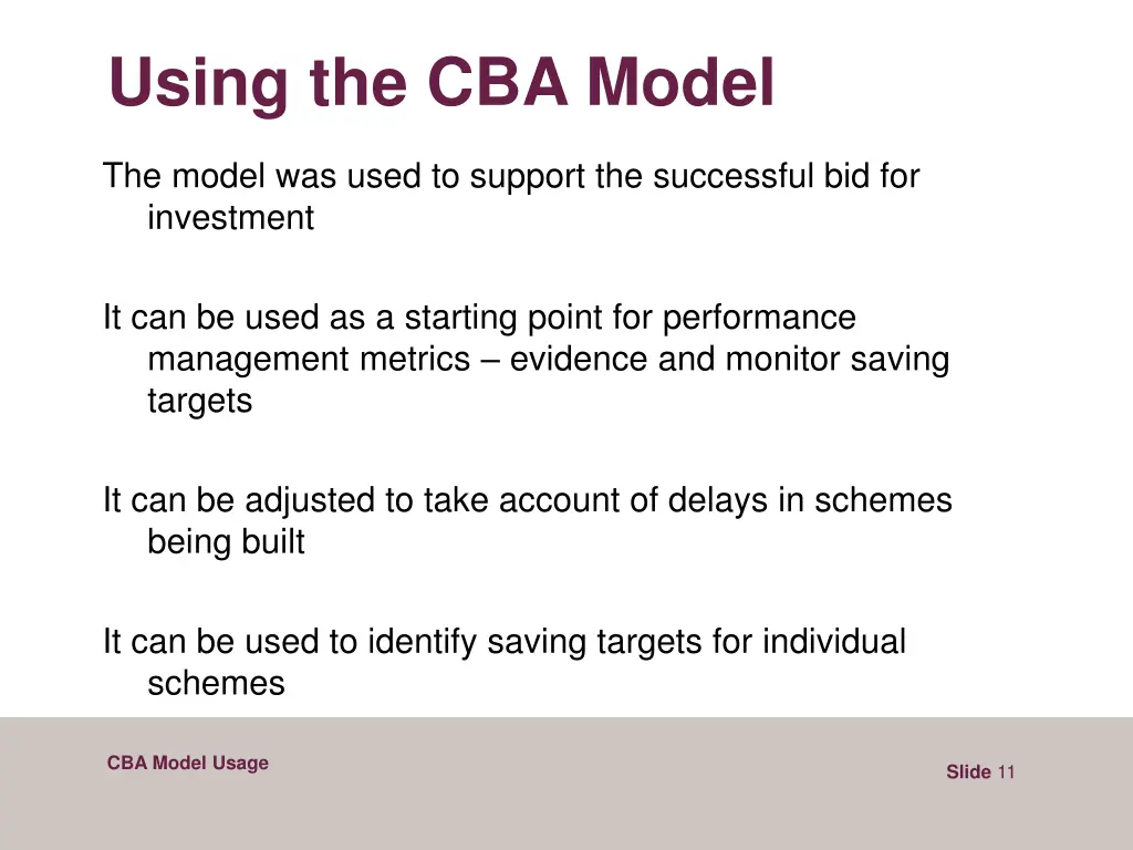 using the cba model