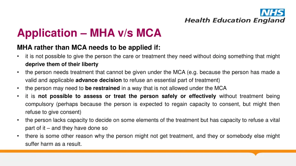 application mha v s mca