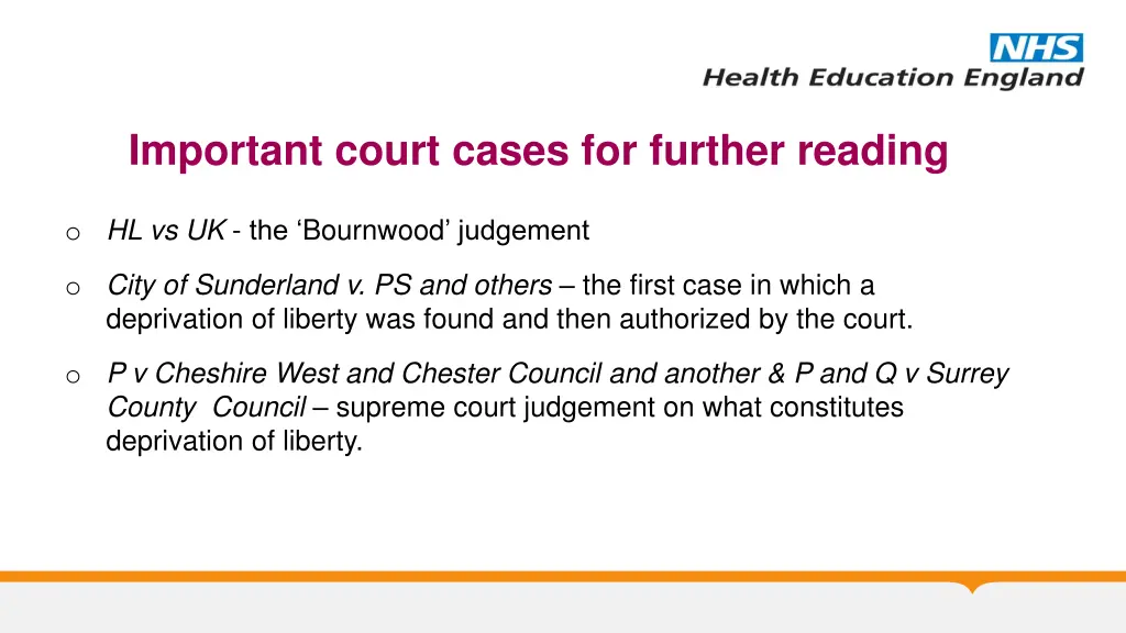 important court cases for further reading