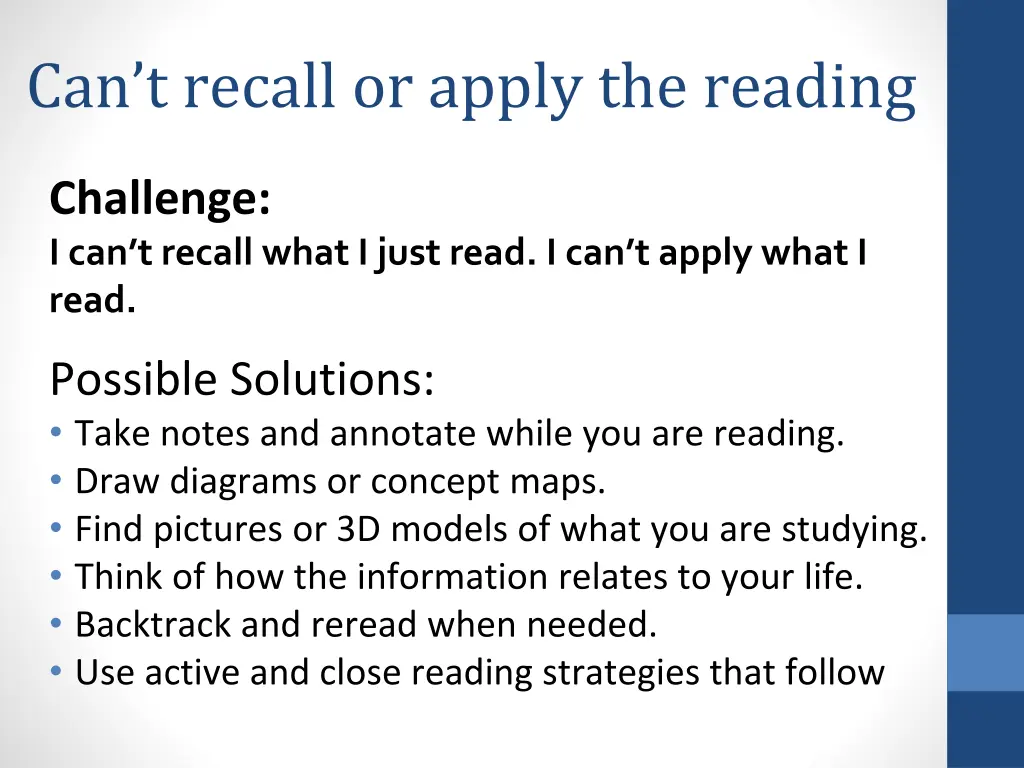 can t recall or apply the reading