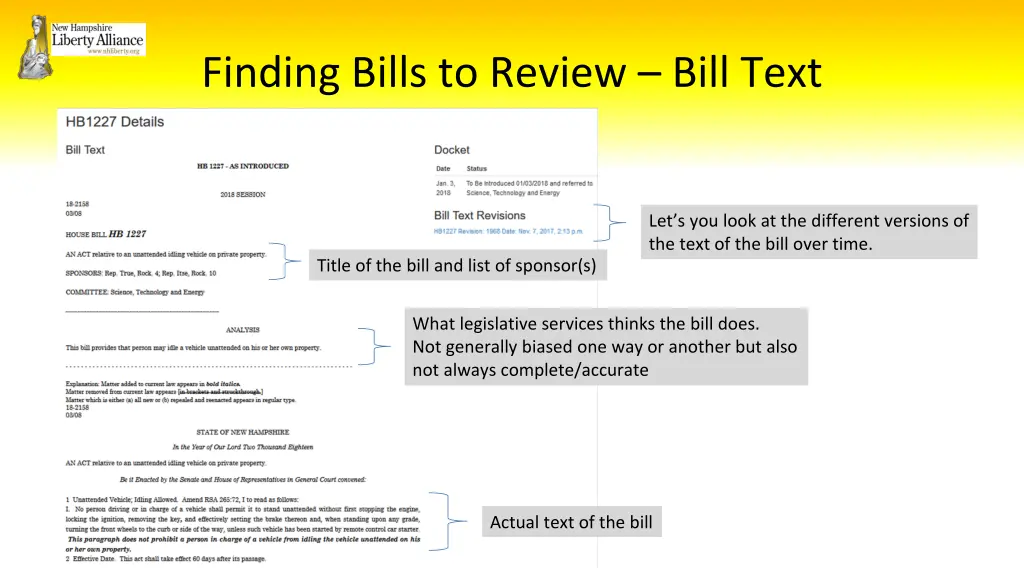 finding bills to review bill text