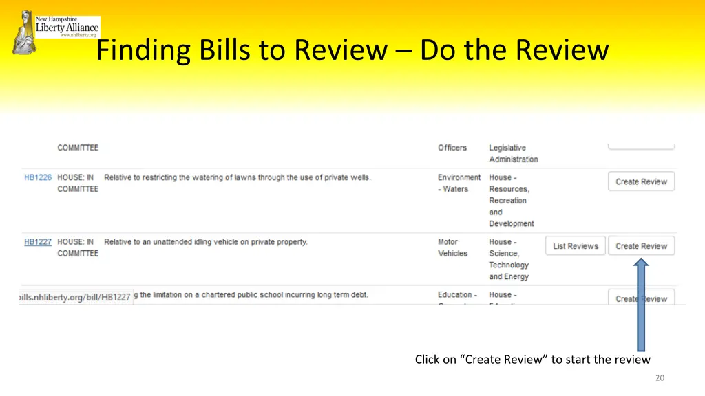 finding bills to review do the review