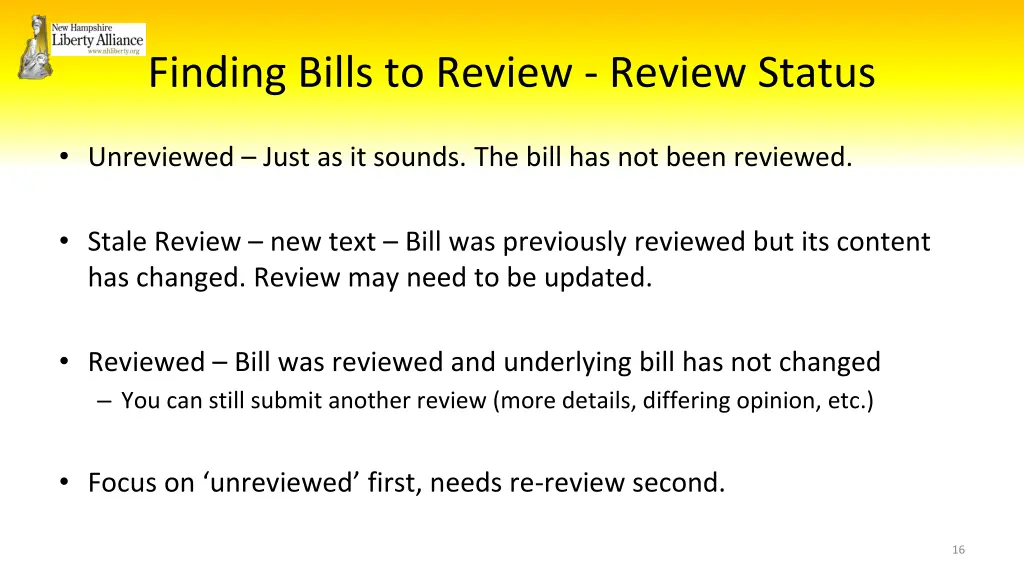 finding bills to review review status