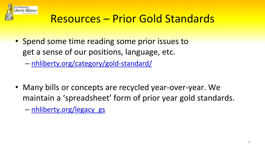 resources prior gold standards