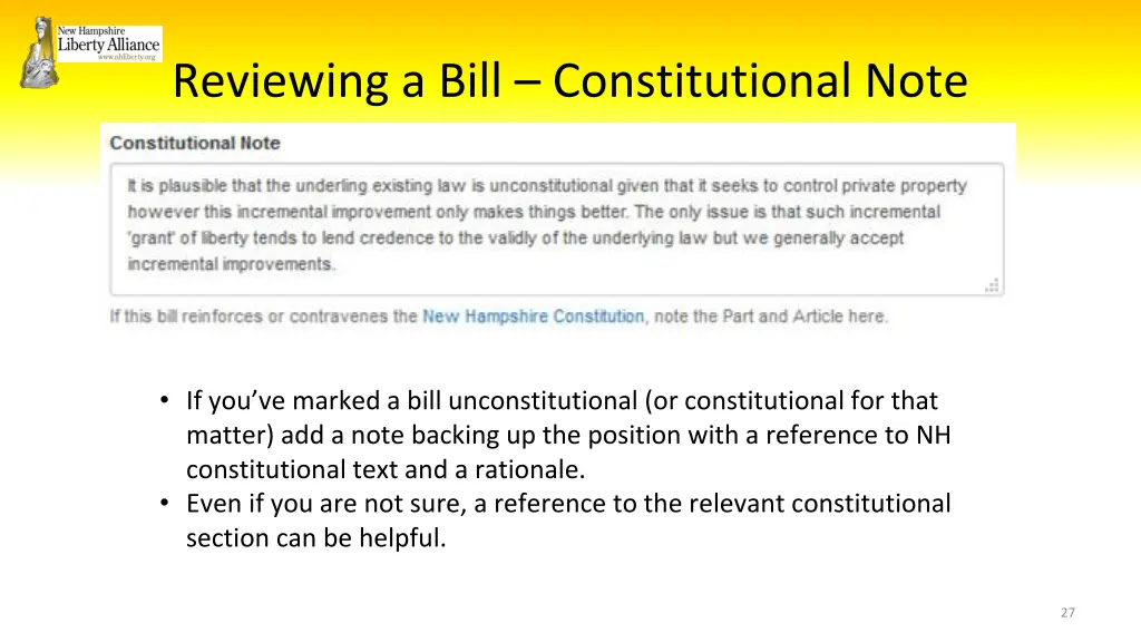 reviewing a bill constitutional note