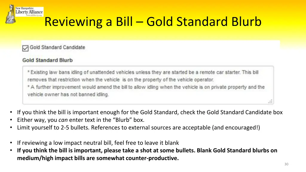 reviewing a bill gold standard blurb