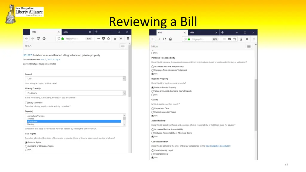 reviewing a bill