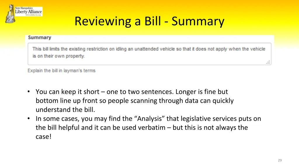 reviewing a bill summary